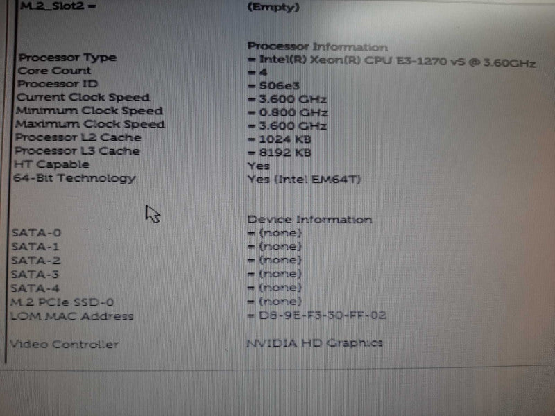 Dell Precision TWR 3620 E3-1270 v5 @ 3.60 GHz 8GB DDR4 NO HDD QUADRO P600 GPU