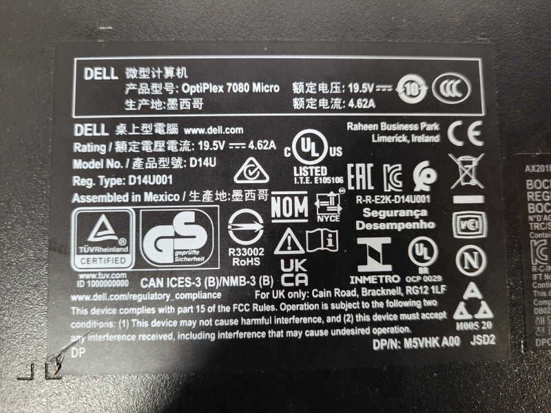 Dell OptiPlex 7080 micro core i5-10500T @ 2.30ghz 16GB DDR4 No HDD/AC READ $