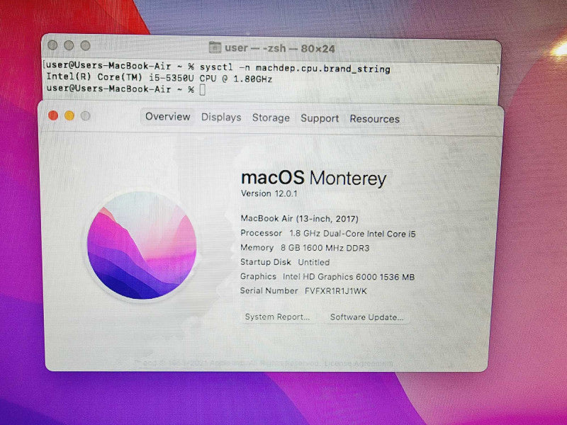 Apple Macbook Air 2017 Core i5-5350U @ 1.8GHz 8GB DDR3 250GB SSD (