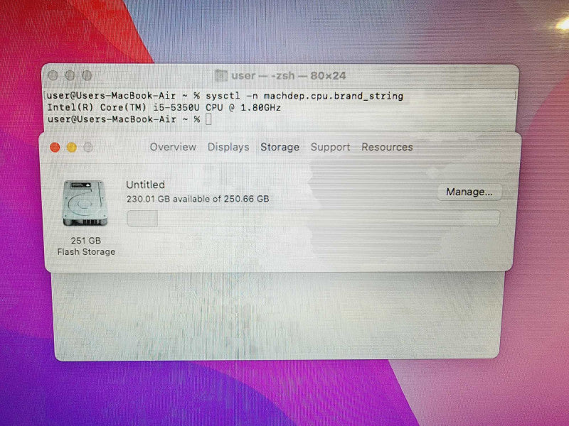 Apple Macbook Air 2017 Core i5-5350U @ 1.8GHz 8GB DDR3 250GB SSD (