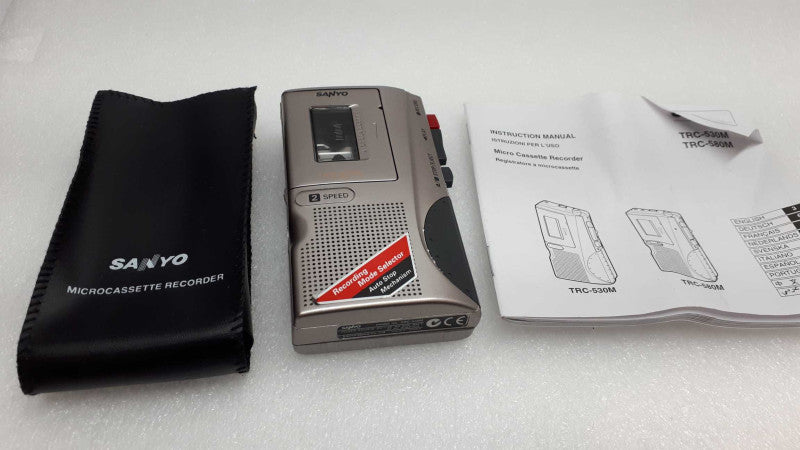 Sanyo Dictaphone 2 Speed Voice Recorder TRC-530M Micro Cassette with Case &
