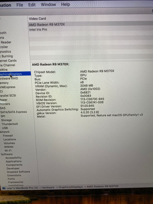 Apple MacBook Pro Retina 15\\" Mid 2015 i7-4870HQ Radeon R9 M370X 2GB 16GB RAM 256GB SSD