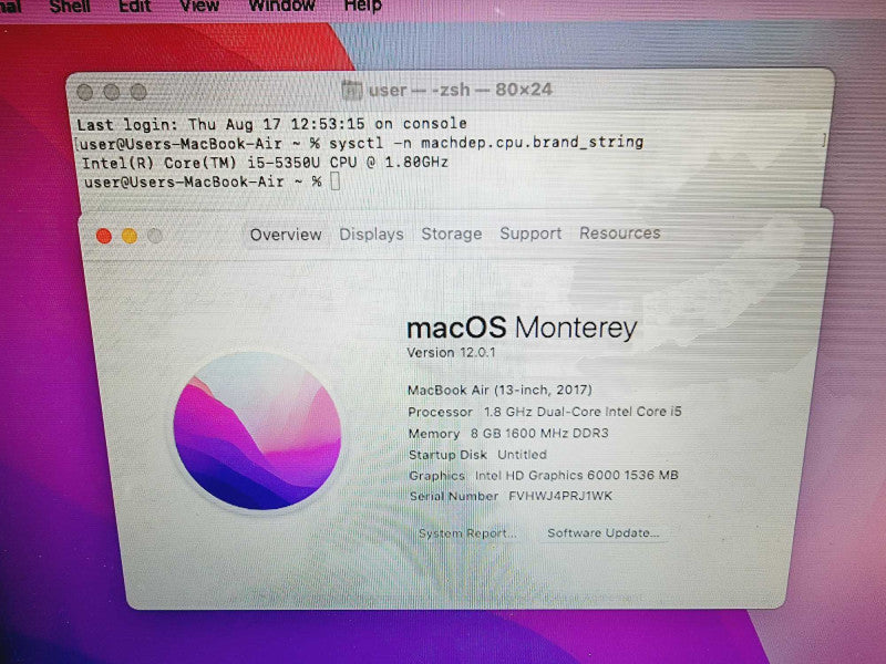 Apple Macbook Air 2017 Core i5-5350U @ 1.8GHz 8GB DDR3 500GB SSD (
