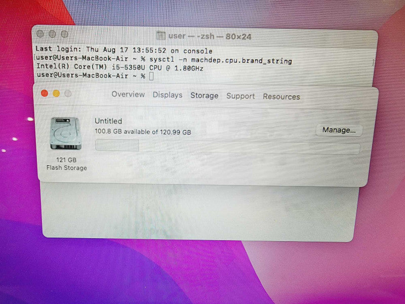 Apple Macbook Air 2017 Core i5-5350U @ 1.8GHz 8GB DDR3 250GB SSD [Read] (