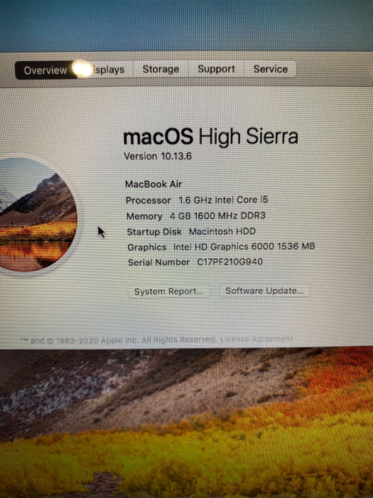 Apple MacBook Air 13\\" Early 2015 Intel Core i5-5250 @1.6GHz 4GB RAM 128GB SSD