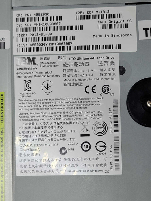 IBN LTO Ultrium 4-H Tape Drive 45E1556 internal Tape Drive Q_