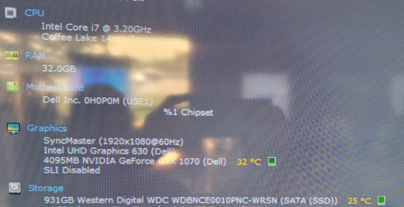 Dell XPS 8930 Gaming i7-8700 1TB SSD GTX 1070 8GB VRAM 32GB RAM  Q-