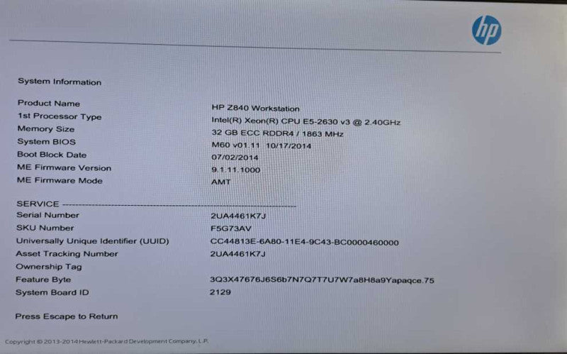 HP Z840 Workstation 1x Xeon E5-2630 v3 @ 2.40GHz 32GB DDR4 GTX 980Ti  )