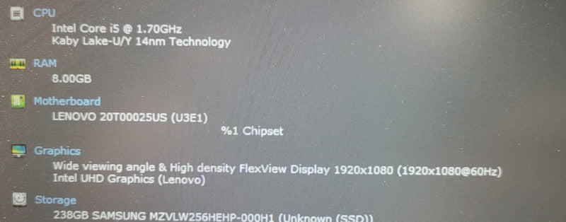 Lenovo ThinkPad T14s Core i5-10310U @ 1.7GHz 8GB DDR3 250GB SSD