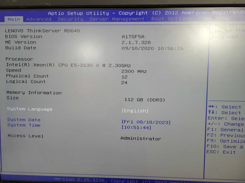 Lenovo ThinkServer RD640  Intel Xeon E5 2630 0 @  2.3GHz 112GB DDR3 RAM/ READ !
