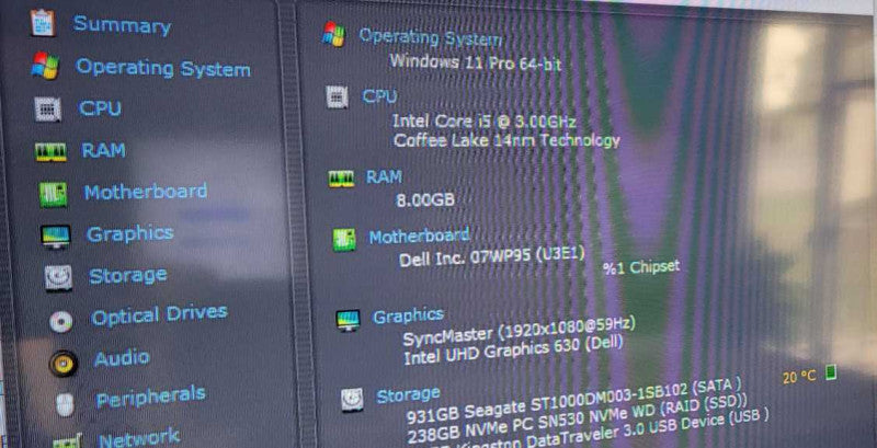 Dell OptiPlex 3070 SFF i5-9500 8GB DDR4 256GB SSD 1TB HDD Q