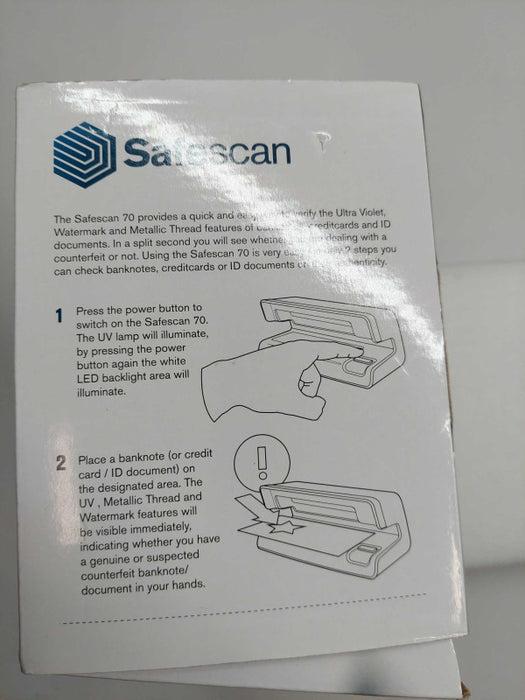 Safe Scan Conterfeit Money Detector UV & White Light  Model: 70 Black