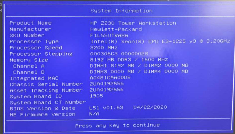 HP Z230 Workstation Xeon E3-1225 v3 @ 3.20GHz 8GB Ram Quadro K600 )