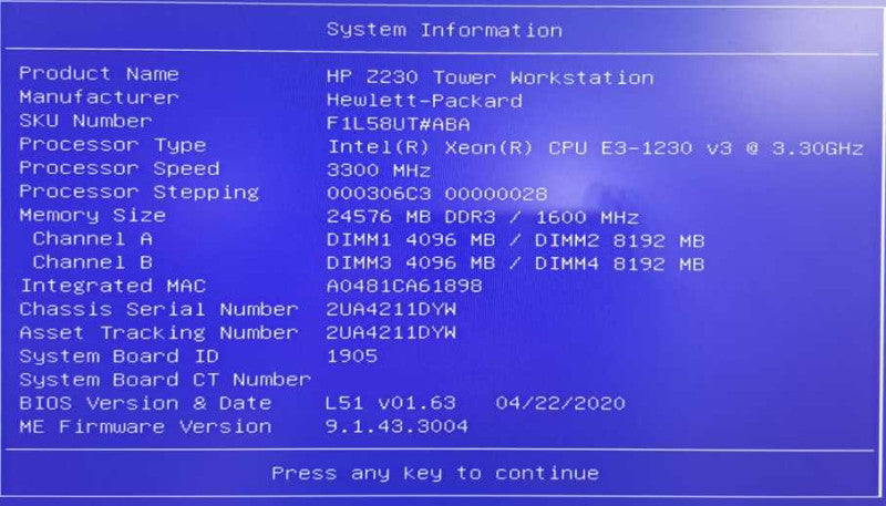 HP Z230 Workstation Xeon E3-1230 v3 @ 3.30GHz 24GB Ram Quadro K600 )
