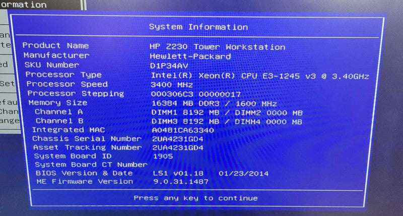 HP Z230 Workstation Xeon E3-1245 v3 @ 3.20GHz 16GB Ram !