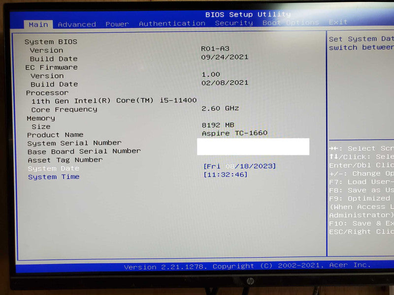 Acer Aspire TC - 1660 - Intel i5-11400 @ 2.60 GHZ 8GB ddr4