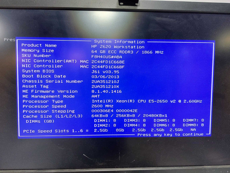 HP Z620 Workstation Xeon E5-2650 V2 @ 2.60ghz 64gb ram gtx 780 2x 2TB HDD #