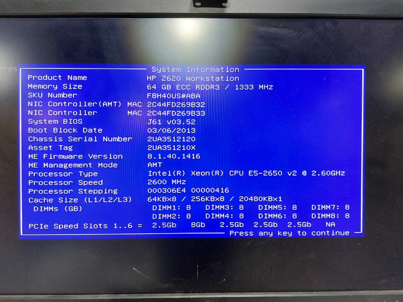 HP Z620 Workstation Xeon E5-2650 V2 @ 2.60ghz 64gb ram gtx 780 1x 2TB HDD #