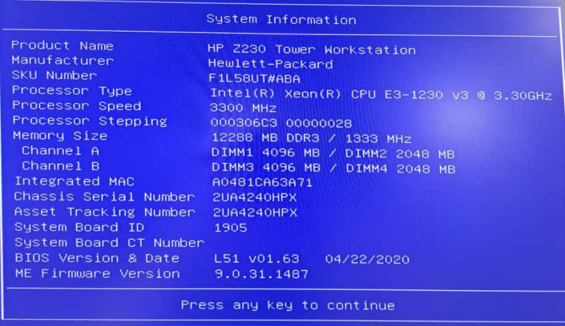 HP Z230 Workstation Xeon E3-1230 v3 @ 3.30GHz 12GB Ram Quadro K600 )