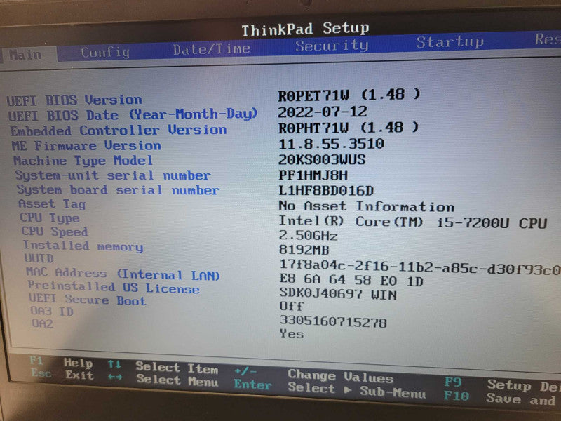 Lenovo ThinkPad E580 i5-7200U @ 2.50GHz, 8GB RAM, 256GB SSD