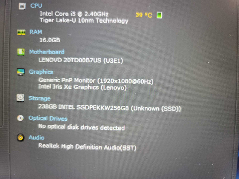 Lenovo ThinkPad E15 i5-1145G7@ 2.60GHz, 16GB DDR4, 256GB m.2  Î²