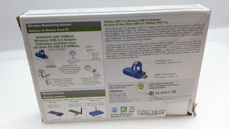 WIRELESS USB 2.0 ADAPTER TRENDNET 54MBPS 802.11G &