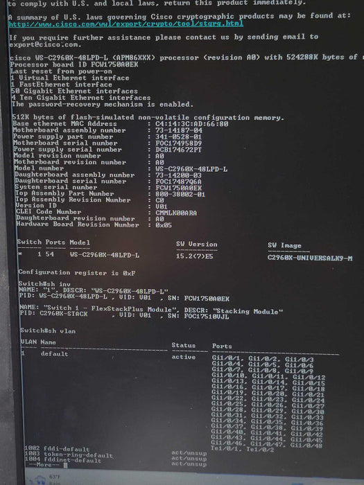 Cisco WS-C2960X-48LPD-L 48 Port PoE Gigabit Switch, Factory reset _