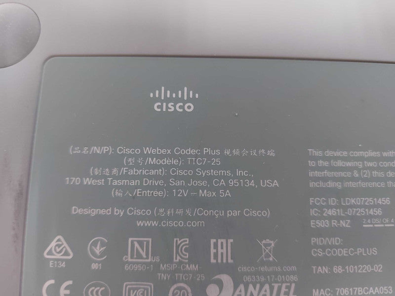 Cisco TTC7-25 CS-CODEC-PLUS Video Conference Webex Room Codec #