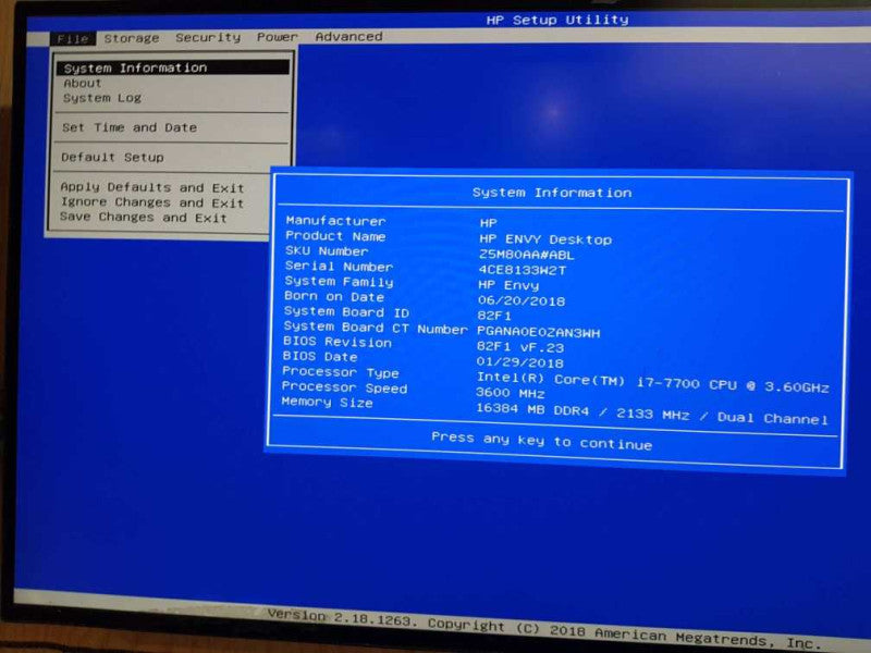 HP Envy 750-624 Desktop Intel Core i7-7700 CPU @ 3.60GHz 16GB DDR4 RAM