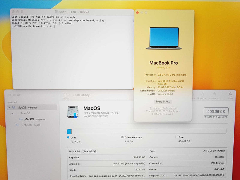 Apple Macbook Pro 2019 16\\" Core i7-9750H @ 2.6GHz 32GB DDR4 500GB SSD Radeon Pro 5300M 4GB (