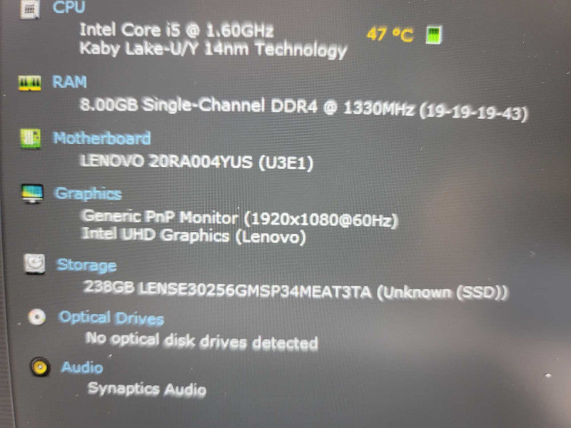 Lenovo ThinkPad E14 i5-10210U @ 1.60GHz, 8GB DDR4, 256GB m.2 **NO AC ADAPTER Î²