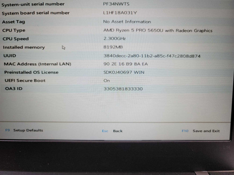 Lenovo ThinkPad L14 AMD Ryzen 5 Pro 5650U, 8GB DDR4, 256GB m.2 **NO AC ADAPTE Î²