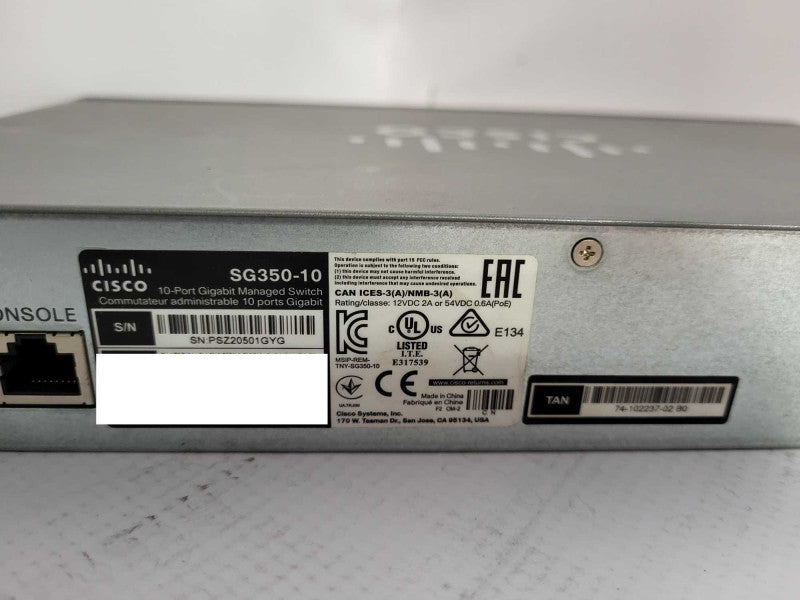 Cisco Systems SG350-10 / 10-Port Gigabit Managed Switch No AC $
