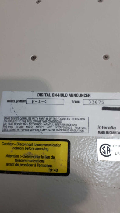 INTERALIA P-1-4 PROMOH DIGITAL ON-HOLD ANNOUCER &