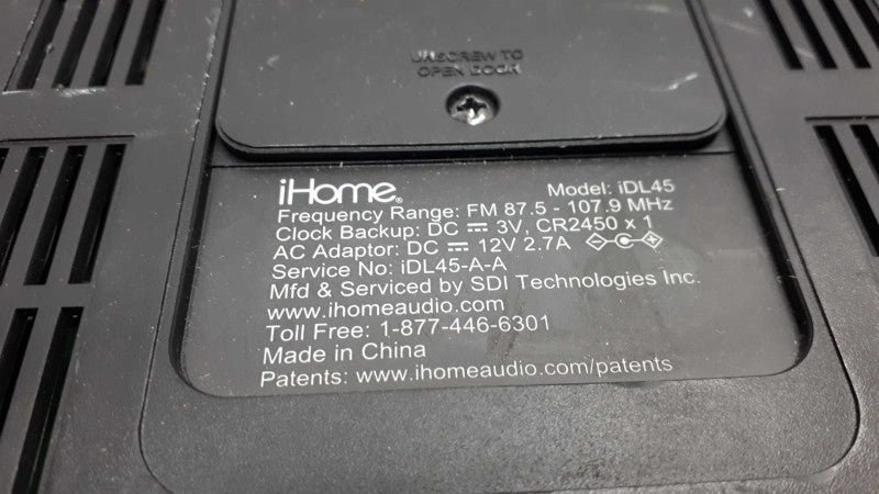 iHome Model iDL45 Black iPhone Dual Charging Stereo FM Alarm Clock &