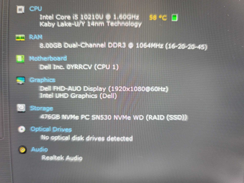 Dell XPS 7390 i5-10210U @ 1.60GHz, 8GB DDR3, 512GB NVMe **No Battery Î²