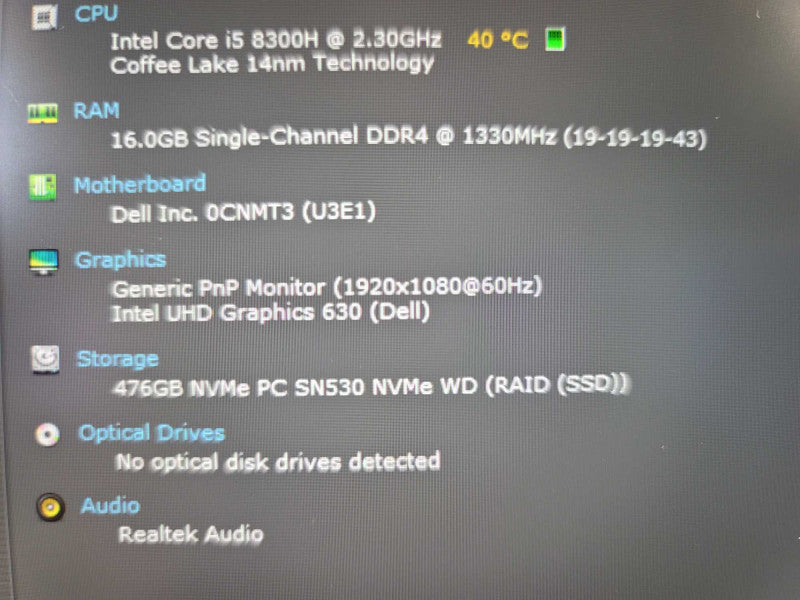 Dell XPS 15 9370 i5-8300H, 16GB DDR4, 512GB NVMe Î²