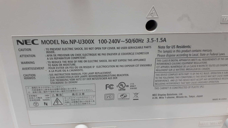 NEC NP-U300X DLP Projector Ultra Short Throw 3000 ANSI HD  &