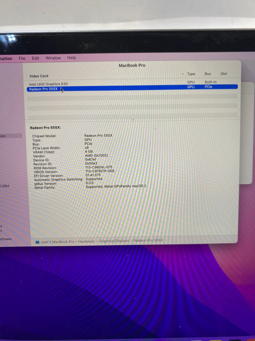 Apple MacBook Pro 15\\" 2019 TouchBar i7-9750H Radeon Pro 555X 16GB 256SSD READ