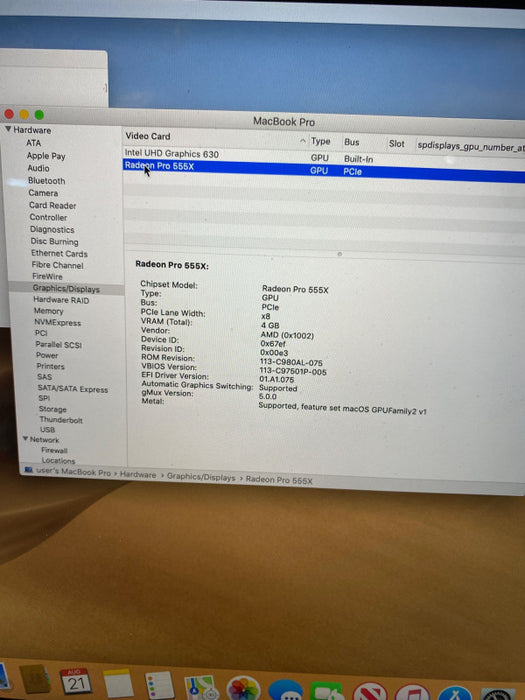 Apple MacBook Pro 15\\" 2019 TouchBar i7-9750H Radeon Pro 555X 16GB 256SSD READ