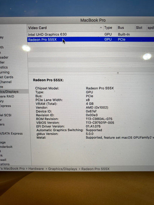 Apple MacBook Pro 15\\" 2019 TouchBar i7-9750H Radeon Pro 555X 16GB 256SSD READ