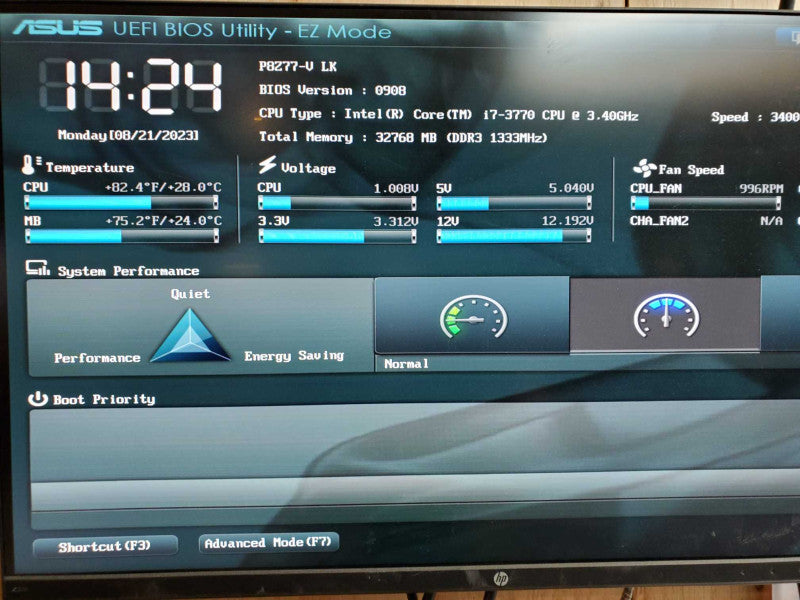 Asus P8Z77-V LK Motherboard with intel i7-3770 @ 3.40 GHZ, 32GB DDR3
