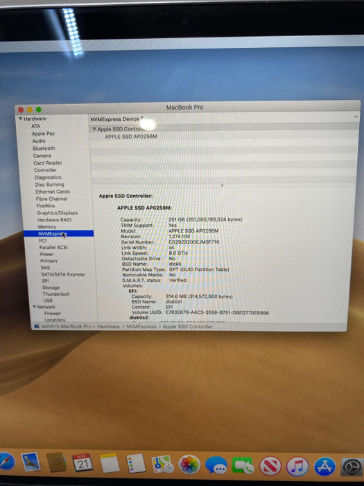 Apple MacBook Pro 15\\" 2019 TouchBar i7-9750H Radeon Pro 555X 16GB 256SSD READ