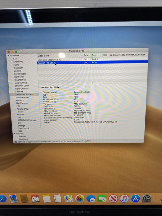 Apple MacBook Pro 15\\" 2019 TouchBar i7-9750H Radeon Pro 555X 16GB 256SSD READ