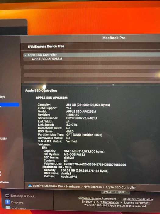 Apple MacBook Pro 15\\" 2018 Touchbar i7-8750H Radeon Pro 555X 16GB 256SSD READ