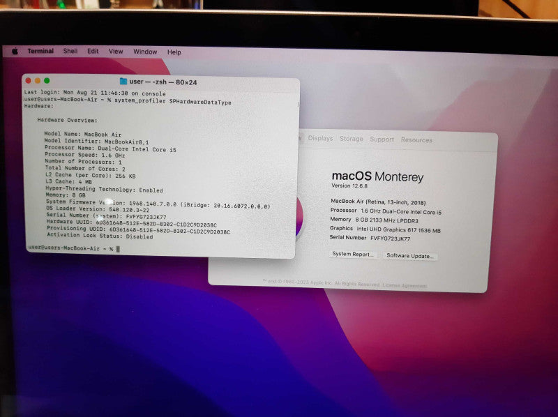 Apple MacBook Air 13\\" 2018 Intel Core i5-8210Y@1.60GHz 8GB RAM 256GB SSD READ