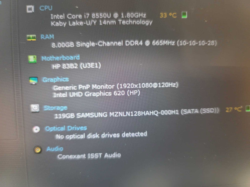 HP EliteBook 840 G5 i7-8550U @ 1.80GHz, 8GB DDR4, 128GB m.2  Î²
