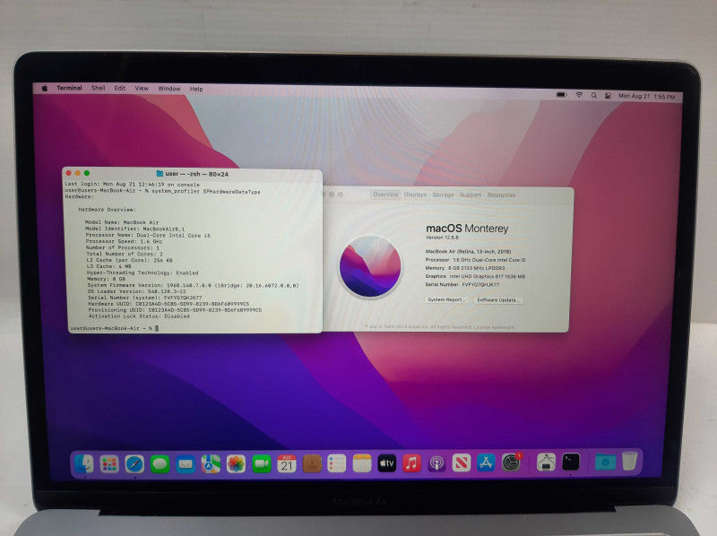 Apple MacBook Air 13\\" 2018 Intel Core i5-8210Y@1.60GHz 8GB RAM 256GB SSD READ