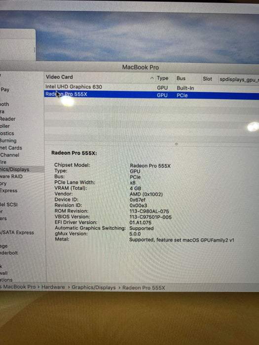 Apple MacBook Pro 15\\" 2019 TouchBar i7-9750H Radeon Pro 555X 16GB 256SSD READ