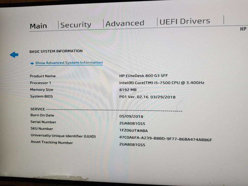 HP EliteDesk 800 G3 SFF Intel i5-7500 CPU  @ 3.40GHz 8GB DDR4 RAM